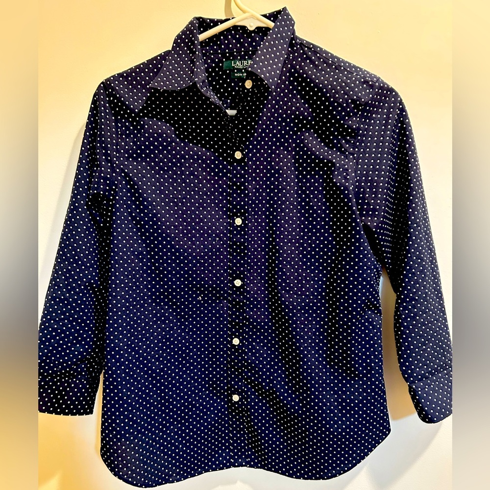 Lauren Ralph Lauren Non-iron Polka Dot Button-Up-Navy